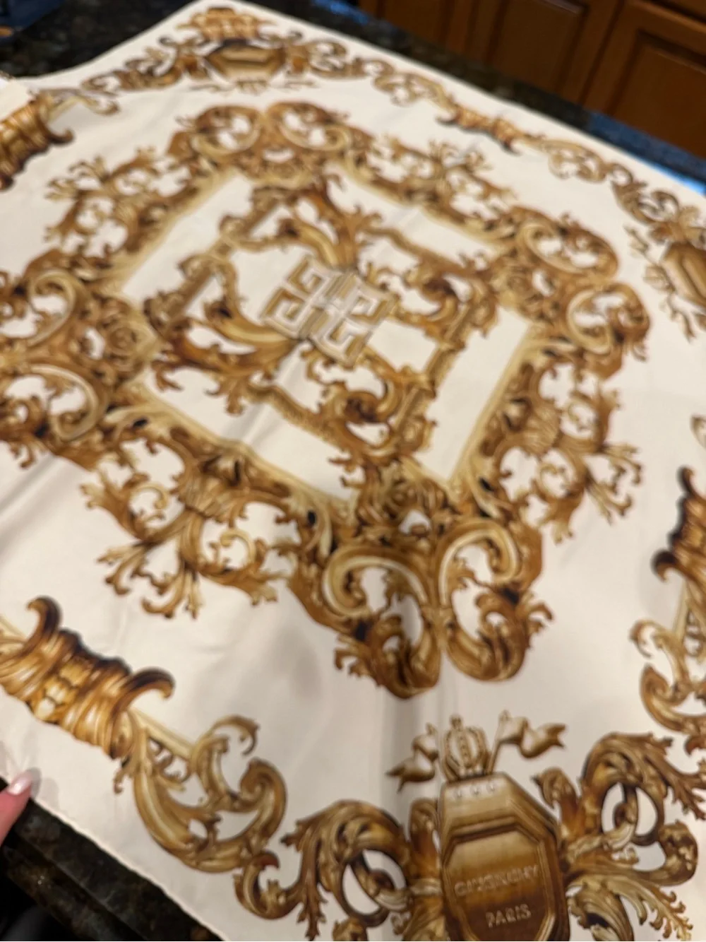 Authentic Givenchy Elegant Cream & Gold Baroque Silk Scarf